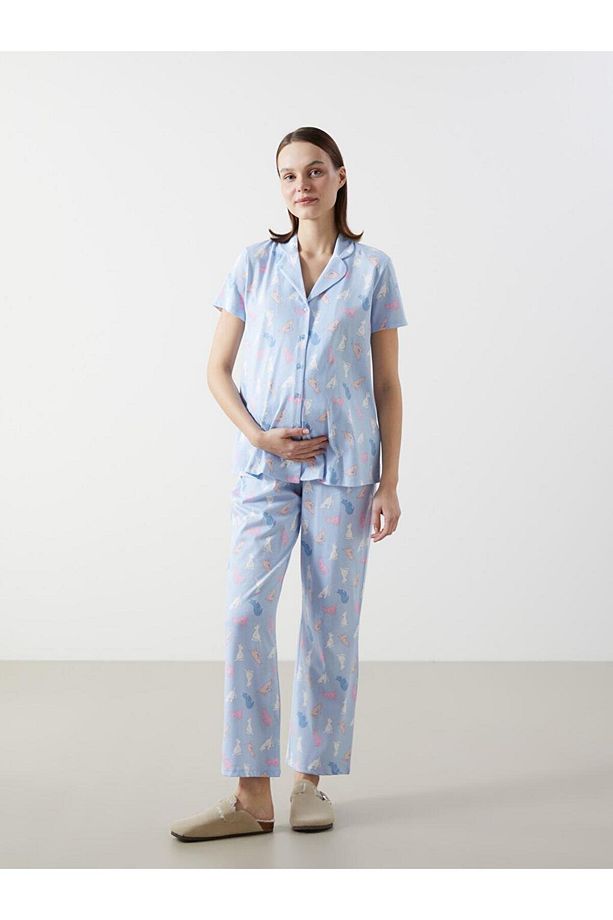 LCW DREAM Gömlek Yaka Desenli Hamile Pijama Takımı - 1