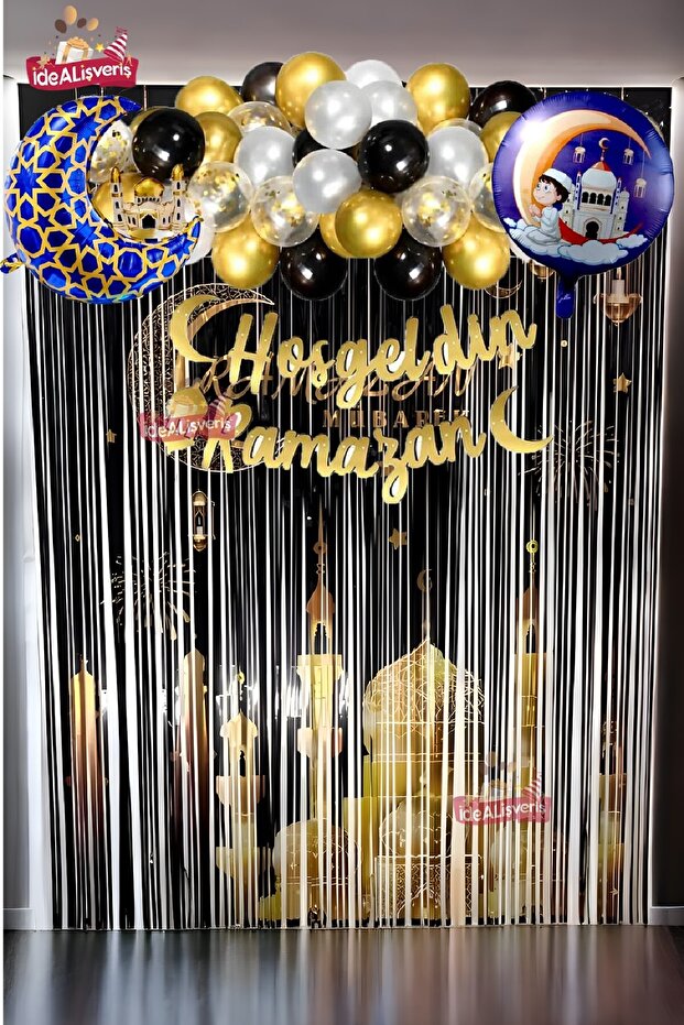 Welcome Ramadan Printed Luxury Balloon Chain Set with Ballphone and Written Foil Balloon