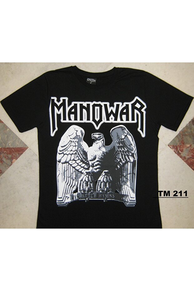Manowar Printed Black Casual Relaxed Fit T-Shirt