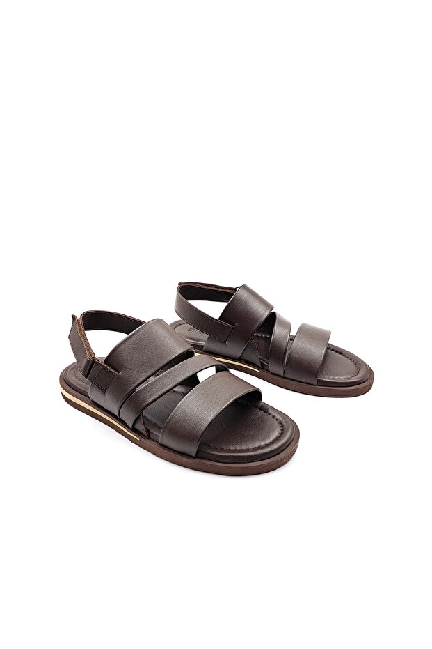 Lightweight Design Genuine Leather Men's Brown Velcro Comfort Sandals