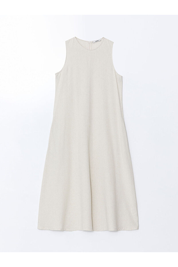 Crew Neck Plain Linen Blended Women's Dress