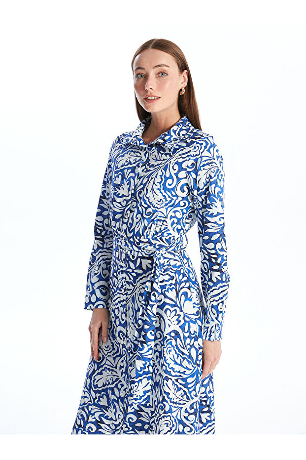 Nevavm Women's Patterned Long Sleeve Shirt Dress with Difference