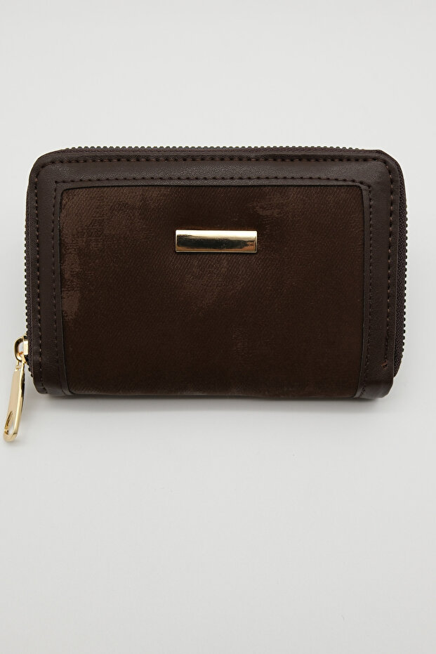 Brown Suede Zippered Wallet