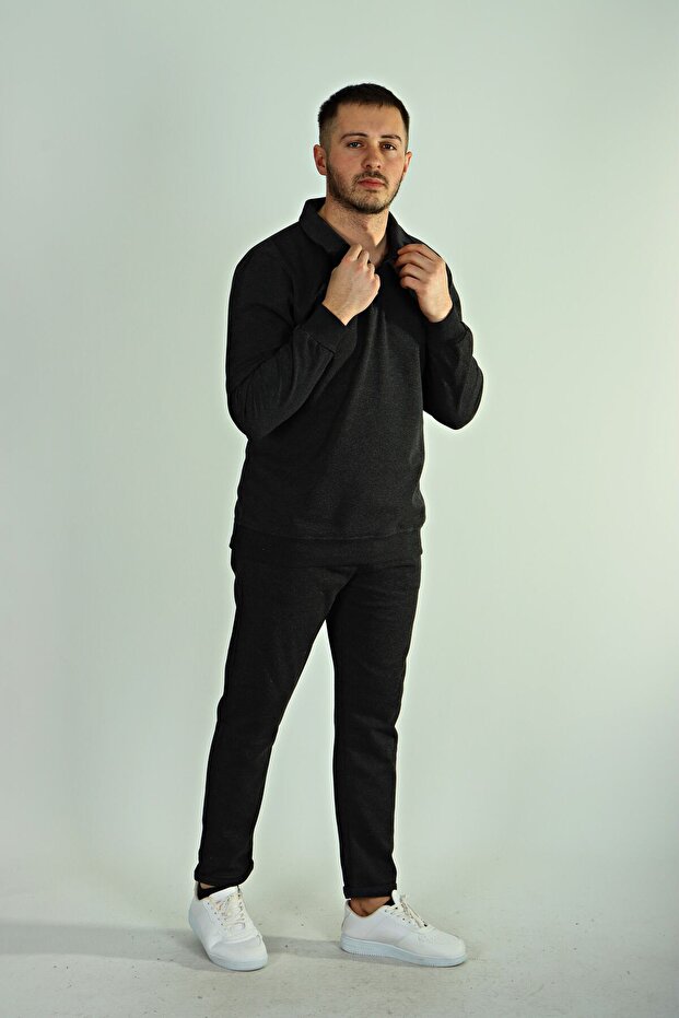 Black Pique Jogger Pants