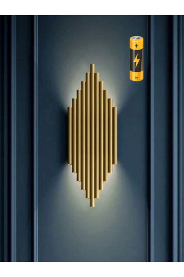 Modern Luxury Tak Çalıştır Aç Kapa Butonlu Pilli Aplik Eskitme Gold Sarı Pilli Duvar Aplik - 4