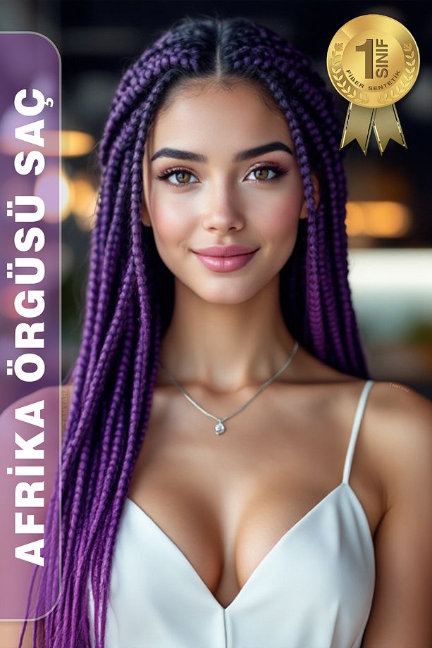 Afrika Örgüsü Rasta Ve Box Braid için Fiber Sentetik Saç / Mor - 3