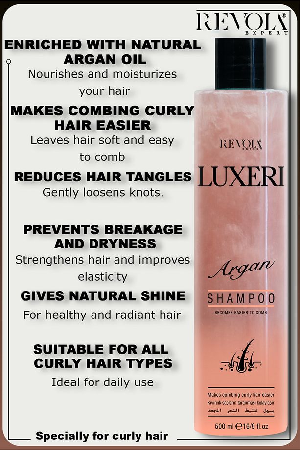 Luxeri Argan Şampuan - Kıvırcık Saçlar için Kolay Tarama ve Doğal Parlaklık Sağlayan Formül 500 ml - 3