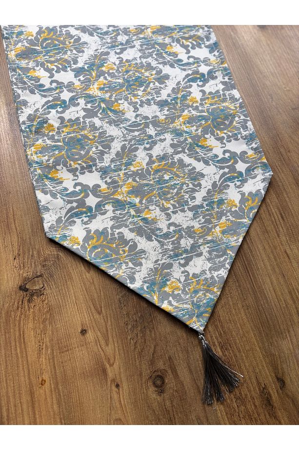 Mint Avangart Duck Keten Runner ve 6'lı Krem Supla Seti - 3