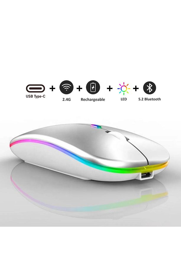 Kablosuz Fare Wireless Mouse, Bluetooth 5.2, Şarjlı, Ergonomik, Type-c, 800/1200/1600 Dpı, Led Işık - 3