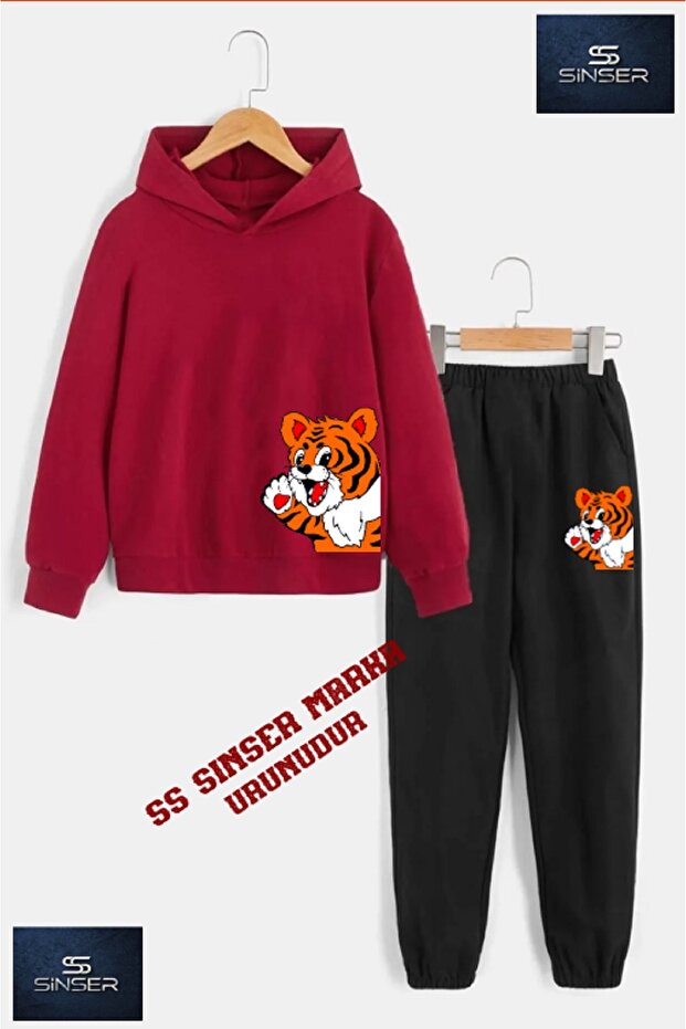 Hooded Children's Printed Tracksuit Set "Tiger by the Badge"