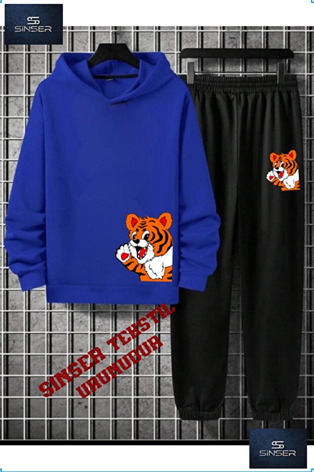 Hooded Children's Printed Tracksuit Set "Tiger by the Badge"