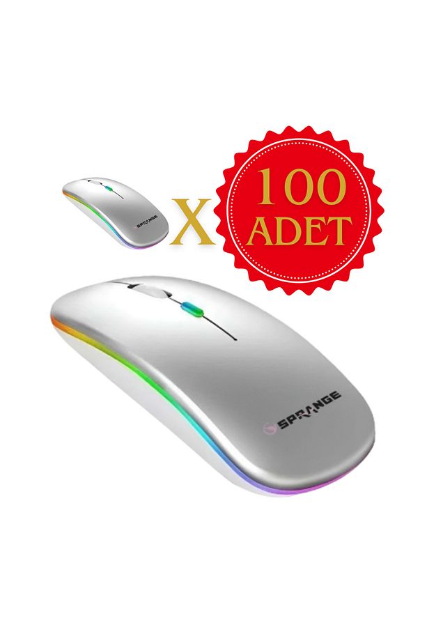 Kablosuz Fare Wireless Mouse, (100 ADET) Bluetooth 5.2, Şarjlı, Ergonomik, Type-c, Led Işık - 1