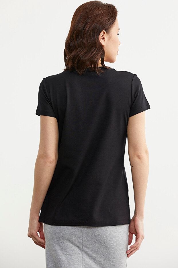 Tricou Negru Basic - Imprimat Fluture - 4