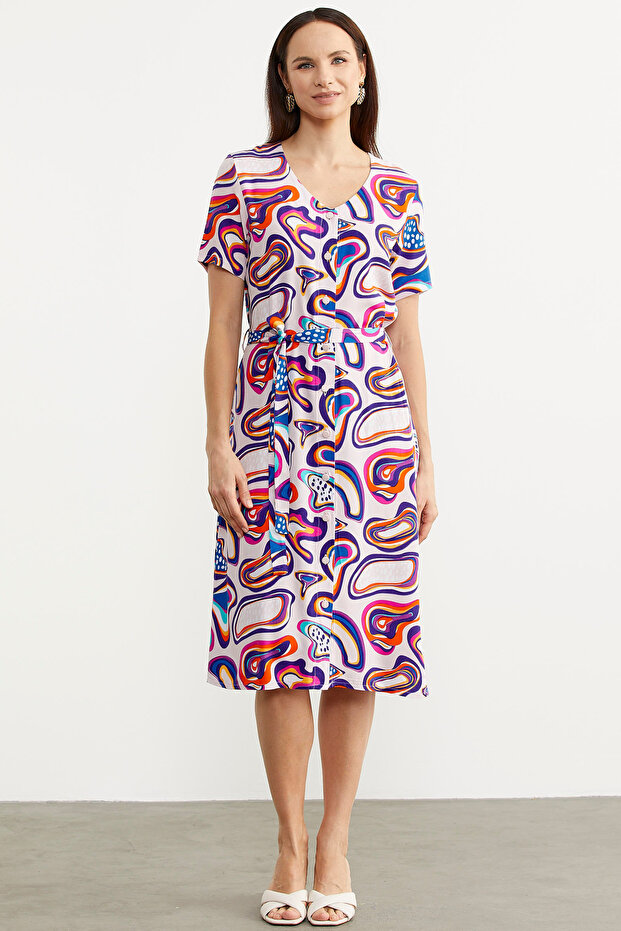 فستان فيسكوز منقوش بأزرار أمامية - إكرو - 1