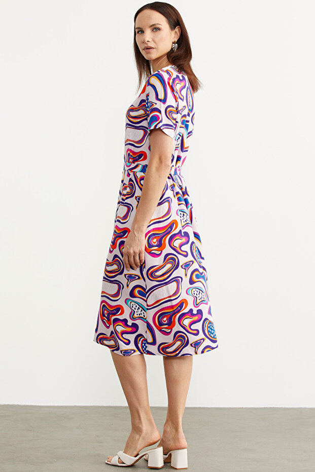 فستان فيسكوز منقوش بأزرار أمامية - إكرو - 3