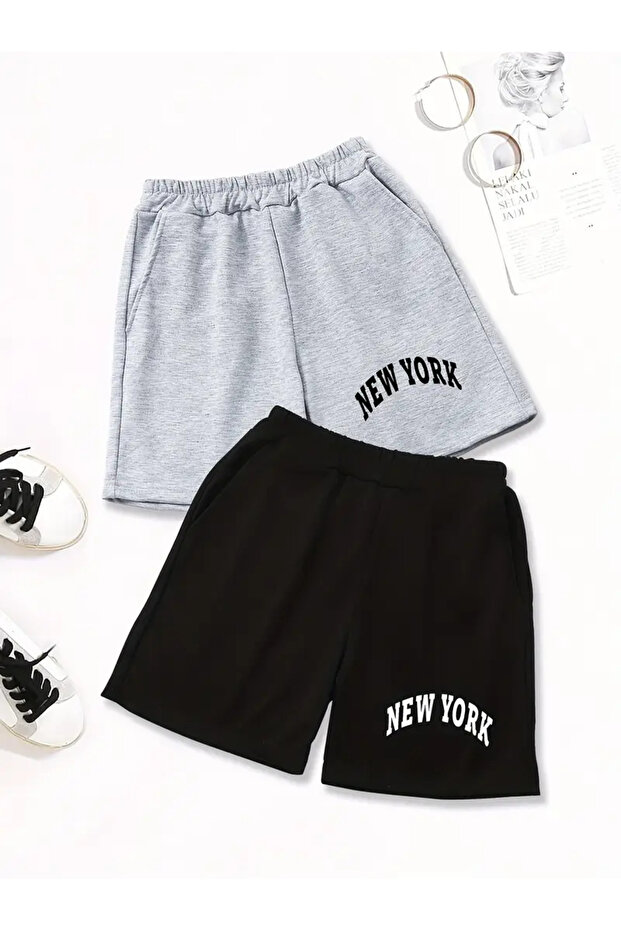 Pack of 2 New York Printed Basic Shorts