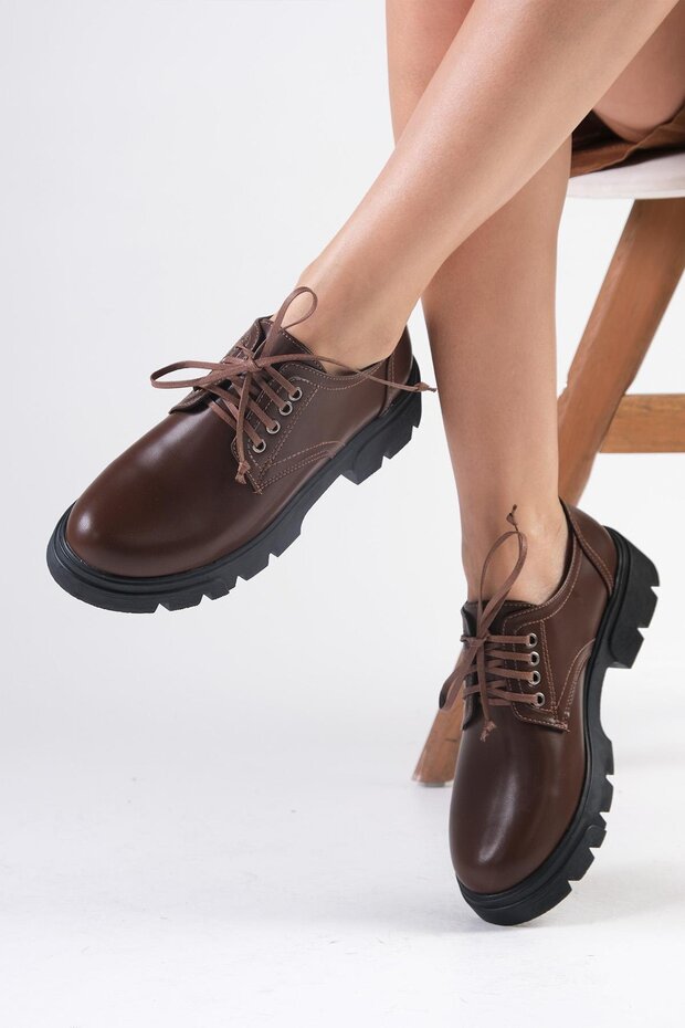 Olivia Brown Thick Soled Women's Loafer Shoes