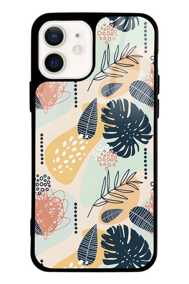 iPhone 12 Glossy Phone Case with Retro Leaf Design