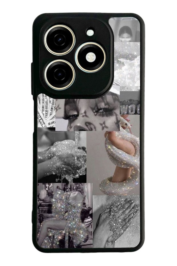 Glossy Phone Case for Tecno Spark 20C Silver Sticker Design
