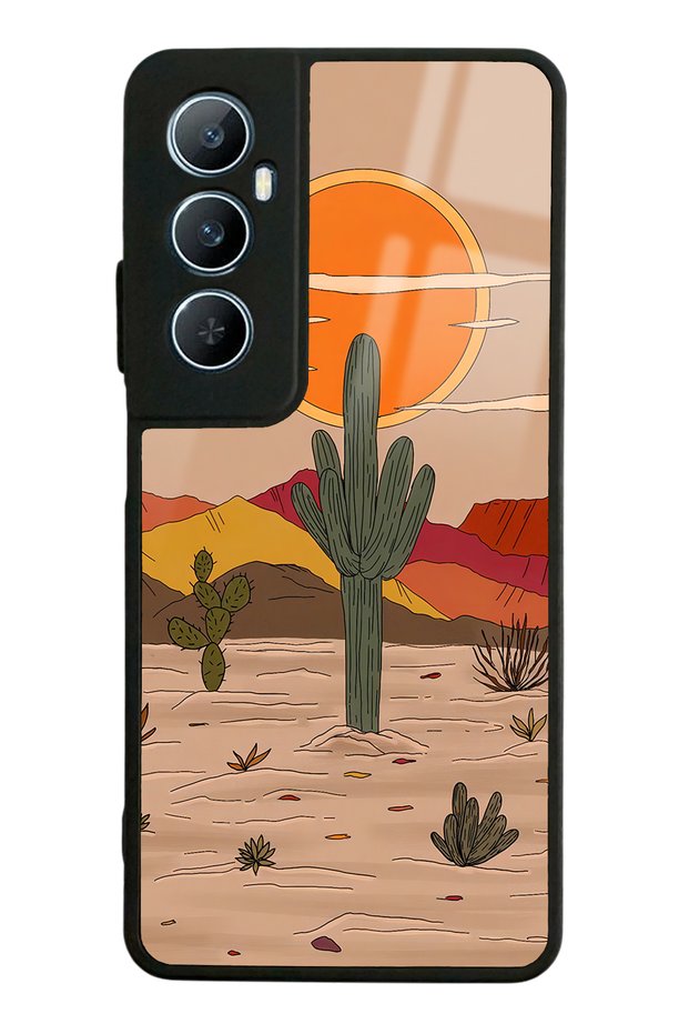 Oppo Realme C65 Glossy Phone Case with Retro Cactus Sun Design