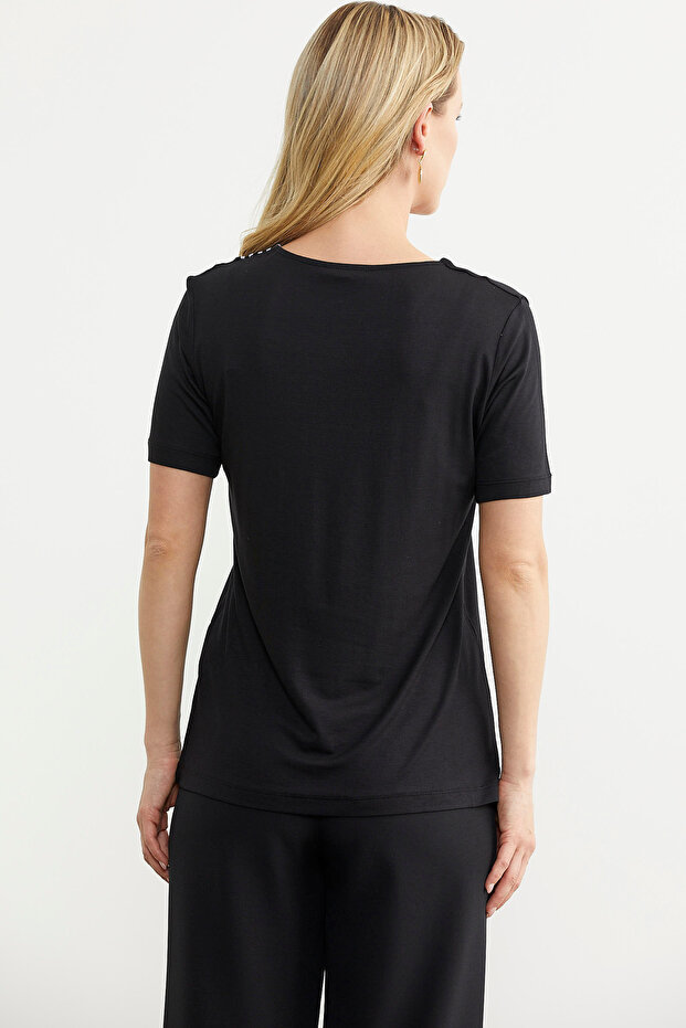 Μαύρη ριγέ ντραπέ μπλούζα - 5