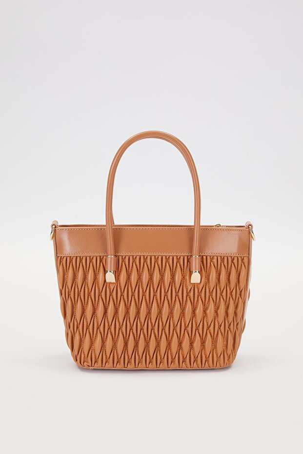 Camel Embossed Diamond Pattern Handbag - 5