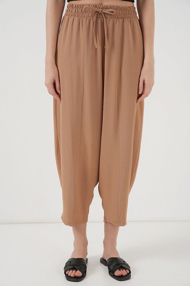 6591 Dokuma Şalvar Pantolon - Camel - 2