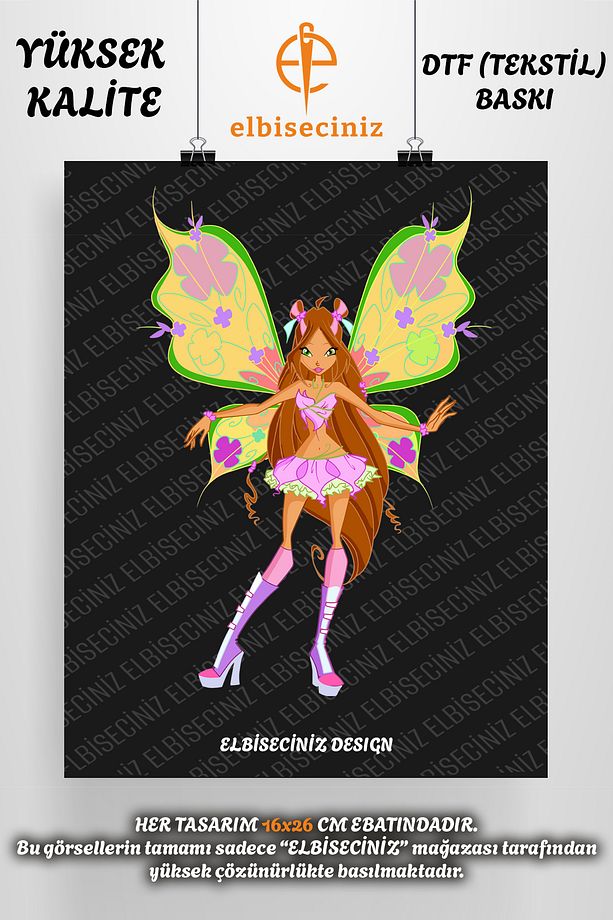 "WINX CLUB FLORA" Temalı Premium DTF Tekstil Baskı ÜTÜ İLE KOLAYCA YAPIŞIR - 1