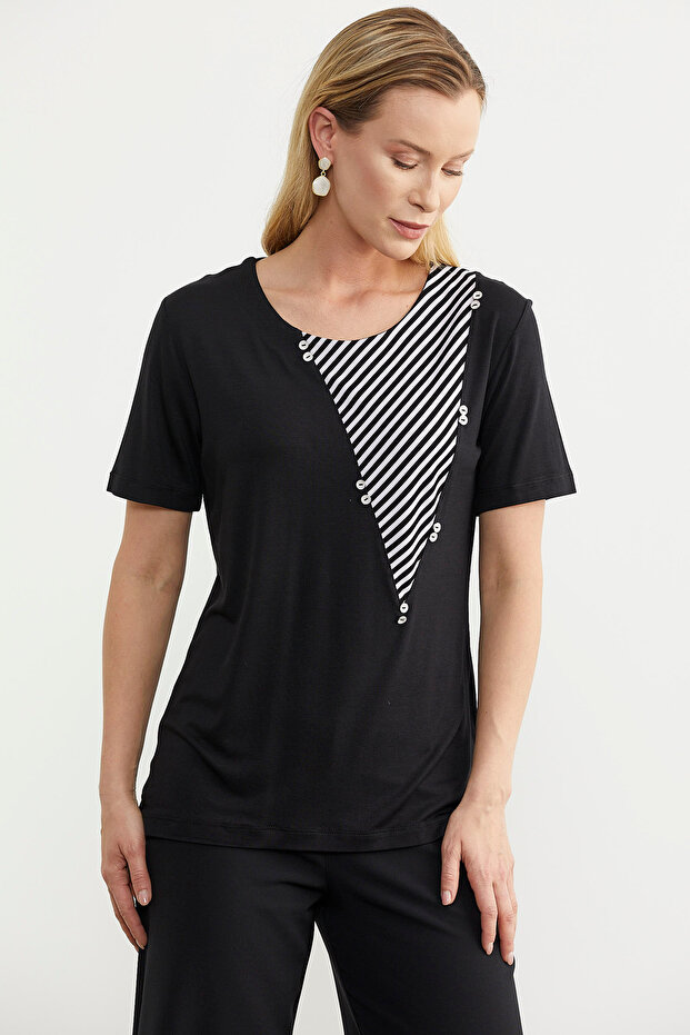 Μαύρη ριγέ ντραπέ μπλούζα - 4