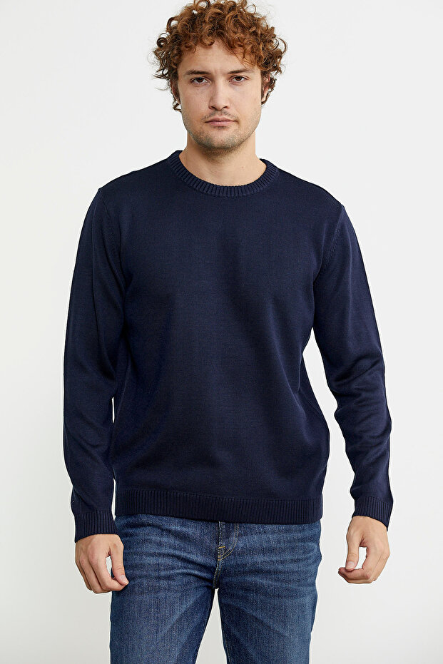 Sıfır Yaka Basic Triko Kazak - Lacivert - 1