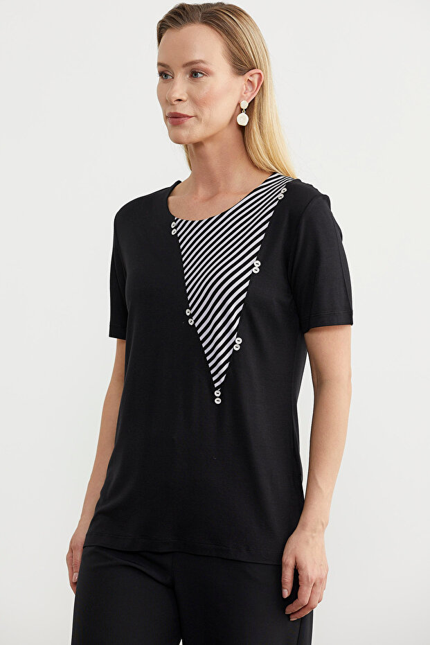 Μαύρη ριγέ ντραπέ μπλούζα - 2