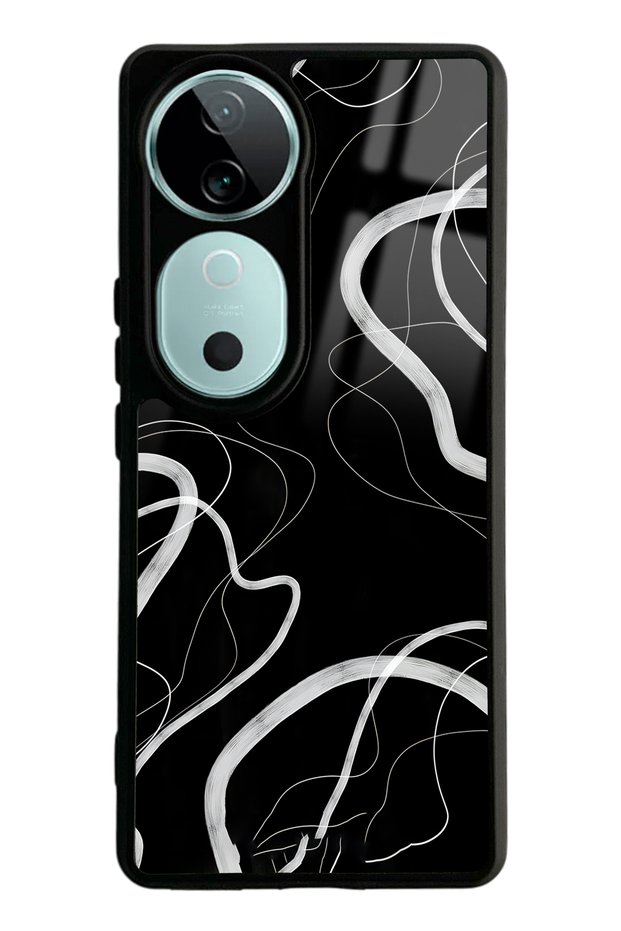 غلاف هاتف لامع بتصميم مموج أسود لهاتف Vivo V40