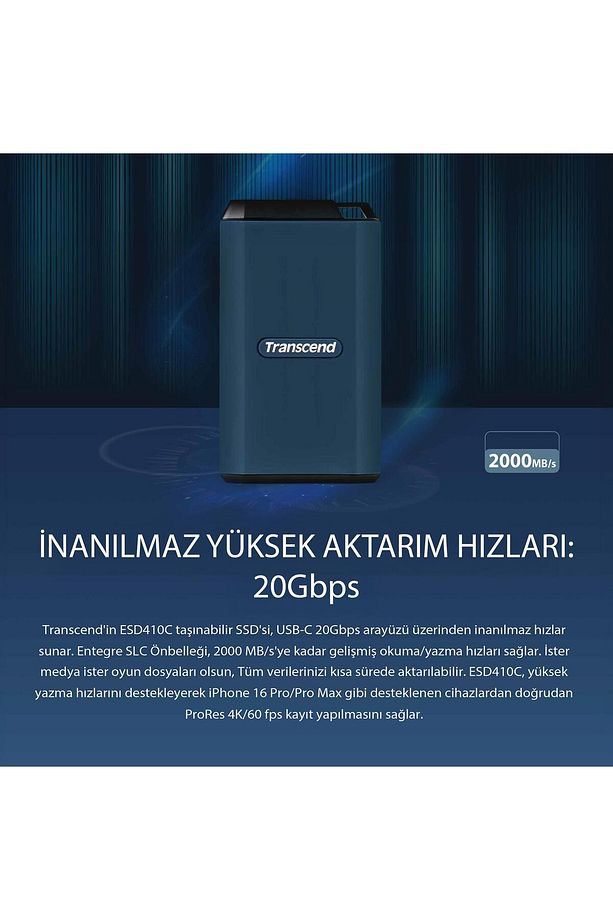 TS1TESD410C 1TB USB/Type-C 20Gbps 2000/2000MB/s Taşınabilir Harici SSD - 3