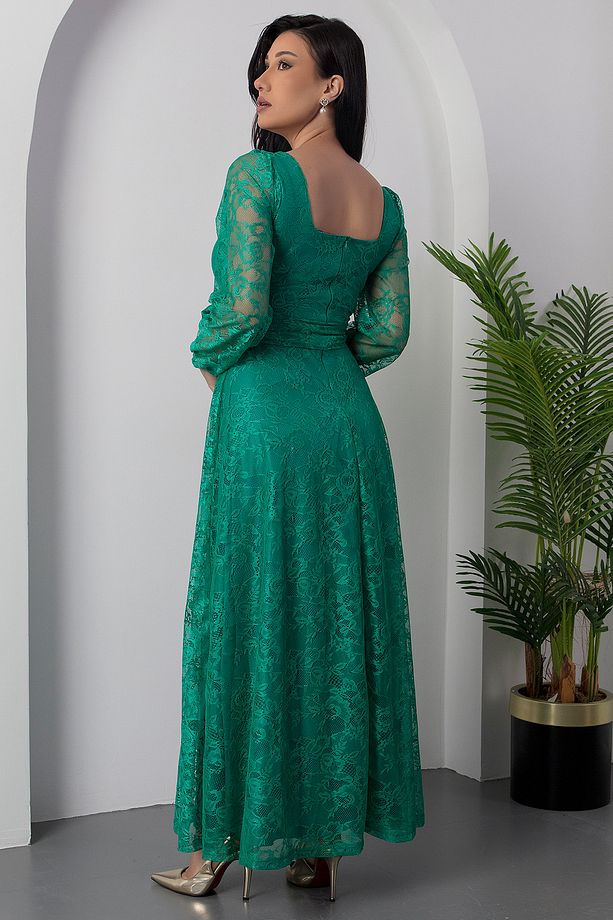Kare Yaka Kemerli Dantel Elbise AP-0222 - 7