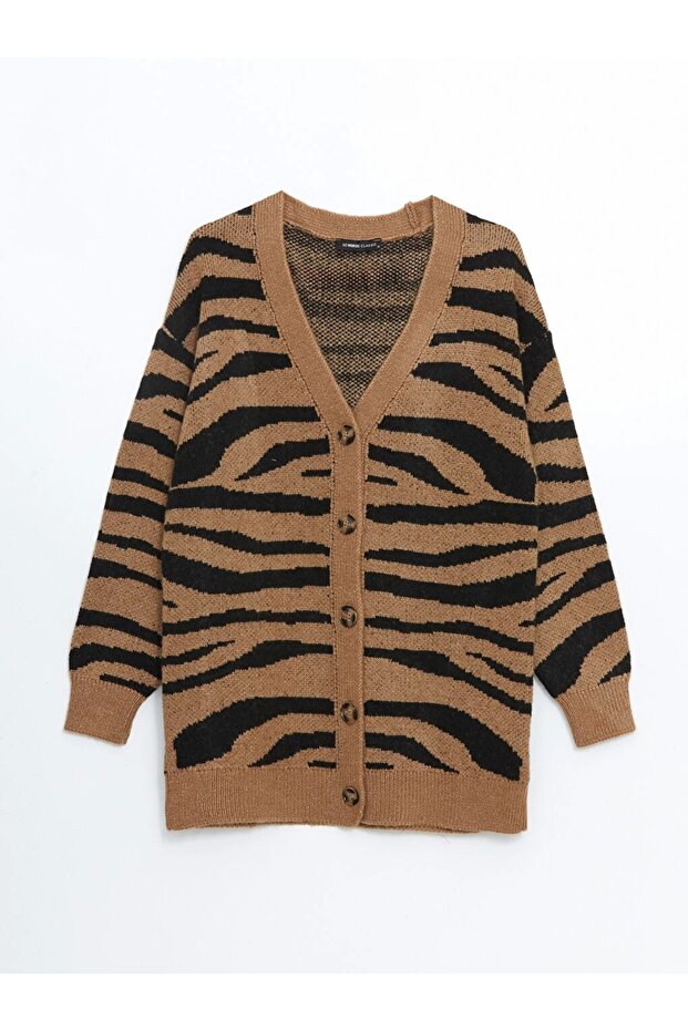 LCW V Yaka Zebra Desenli Kadın Triko Hırka - 5