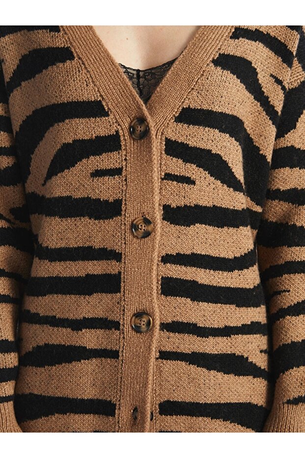 LCW V Yaka Zebra Desenli Kadın Triko Hırka - 3