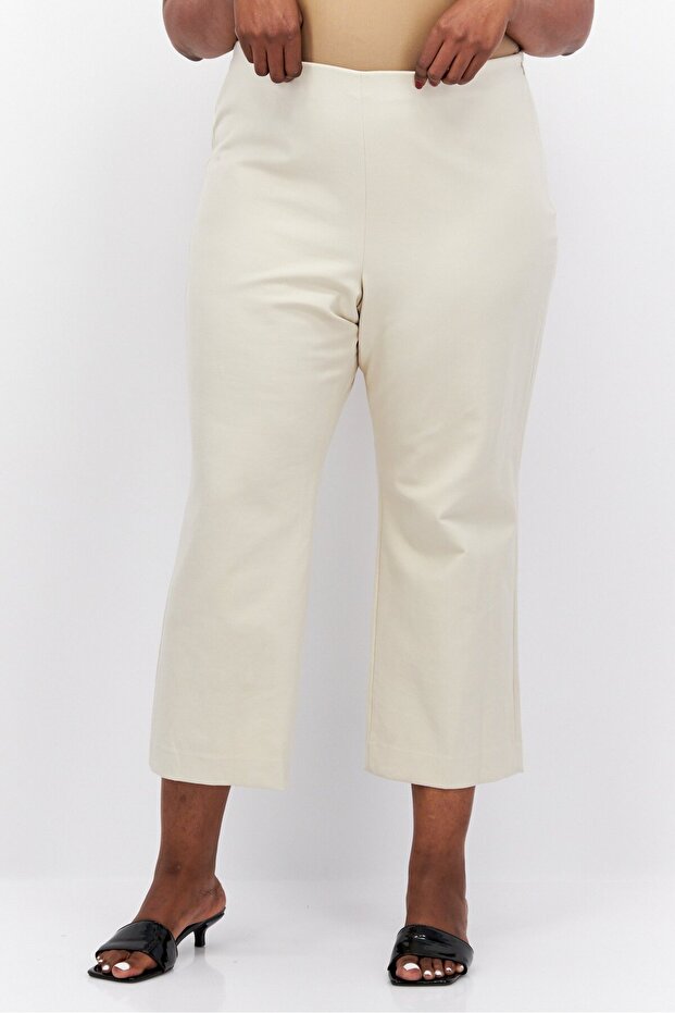 Women Plus Size Plain Wide Leg Pants, Beige
