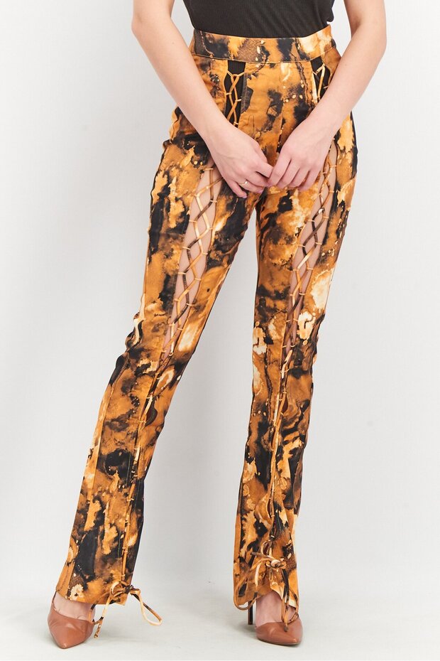 Women Regular Fit Lacing Details Pants, Rust