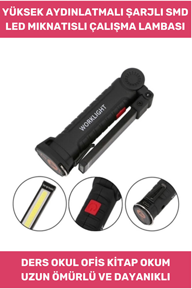 Premium Seri 3 Modlu Beyaz Watt Gün Işığı Mıknatıslı Şarjlı Smd Led Güçlü Mıknatıslı Çalışma Lambası - 1