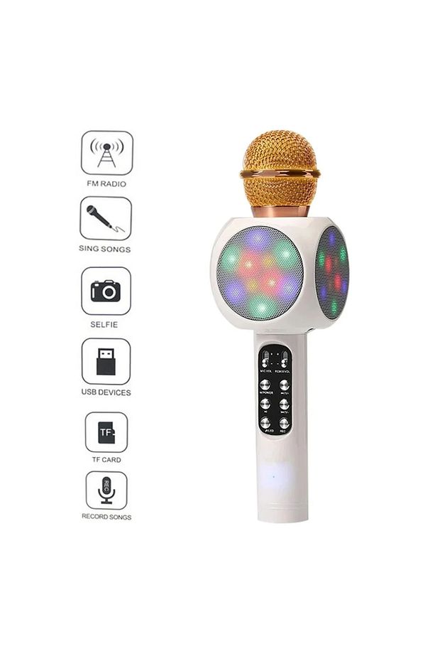 Karaoke Mikrofon , Bluetooth Özellikli Çocuk Mikrofonu Karaoke Işıklı Mikrofon 1816 Beyaz - 3