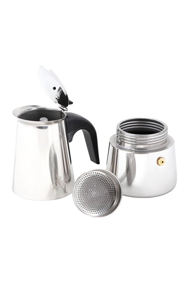 Çelik Moka Pot 300 ml (6 Shot) 18/10 Paslanmaz Çelik Espresso Demleme Potu - 4