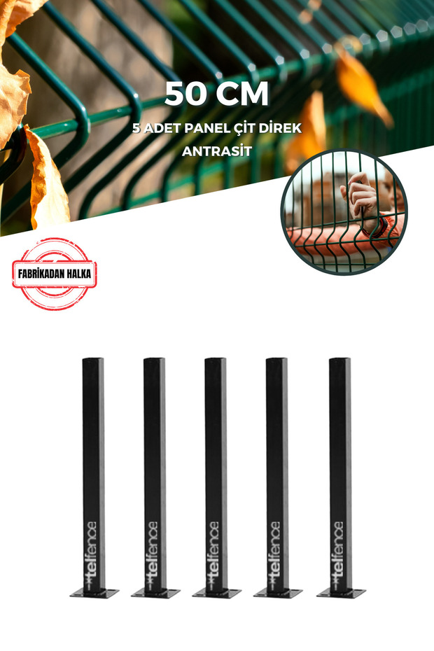 50 Cm Panel Çit Direği Aksesuarlı 5 Adet Antrasit - 2