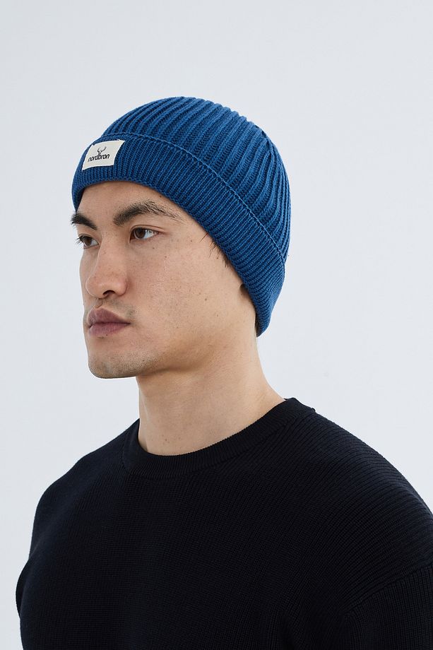 Unisex Koyu Mavi Yumuşak Fitilli Bere Düz Esnek Çift Katlamalı Kışlık Logolu Basic Triko Cuat - 2