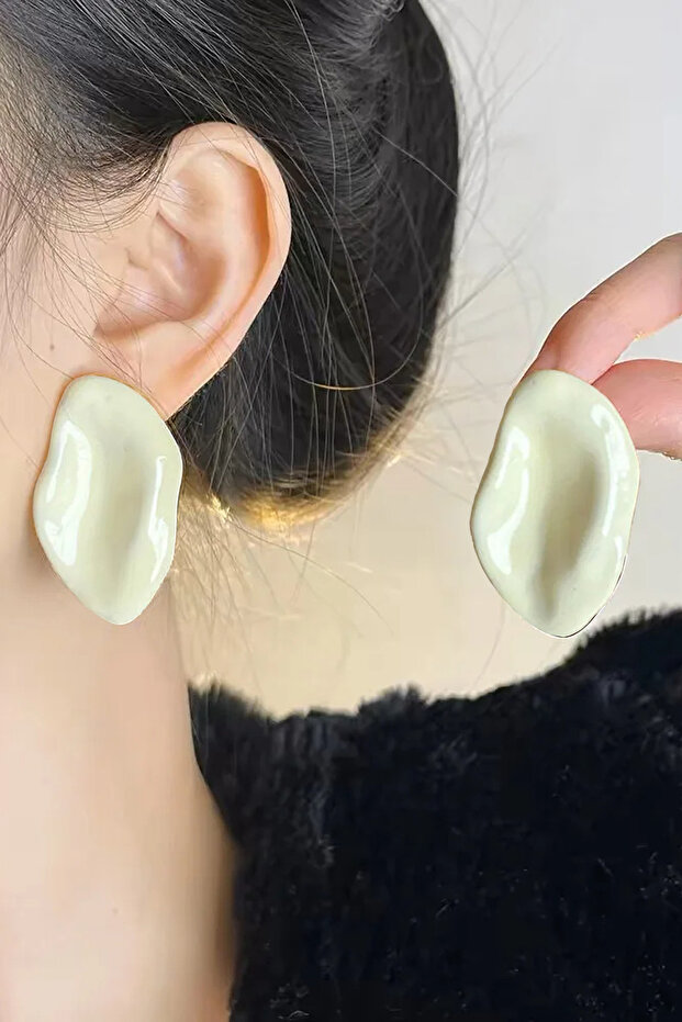 Leaf Design White Enamel Gold Color Women's Earrings