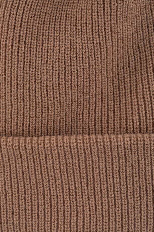 Unisex Bej Akrilik Düz Yumuşak Triko Bere Esnek Çift Katlamalı Kışlık Logolu Basic Fitilli Pumb - 3