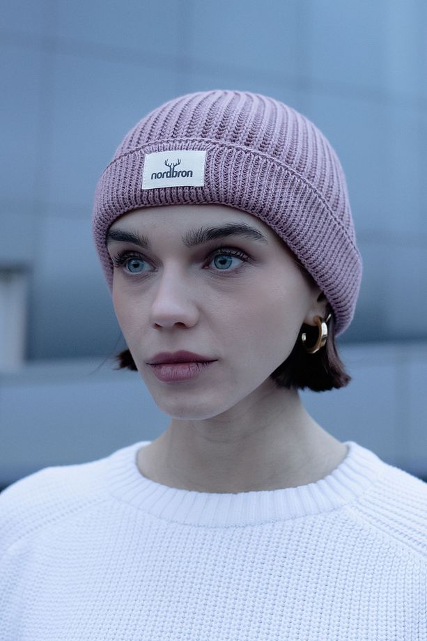 Unisex Açık Gül Yumuşak Pamuklu Bere Düz Esnek Çift Katlamalı Kışlık Logolu Basic Triko Cuat - 5