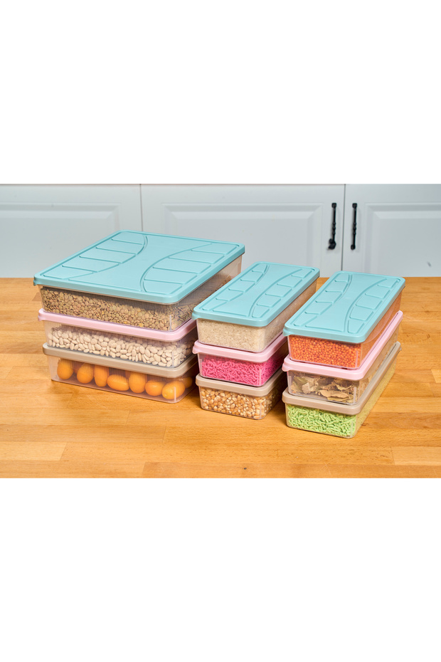 Saklama Kabı 6 Lı Set Soft Kapak ( 4 X 1.1 Lt ) ( 2 X 3 Lt ) Su Yeşili Dondurucu,erzak Kabı - 1