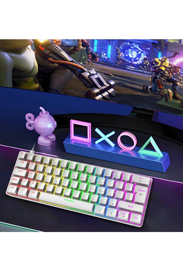 T60 Mavi Switch Mekanik Beyaz Klavye Kablolu Gaming Driverli Oyuncu Klavyesi T60 Mini Q Klavye - 8