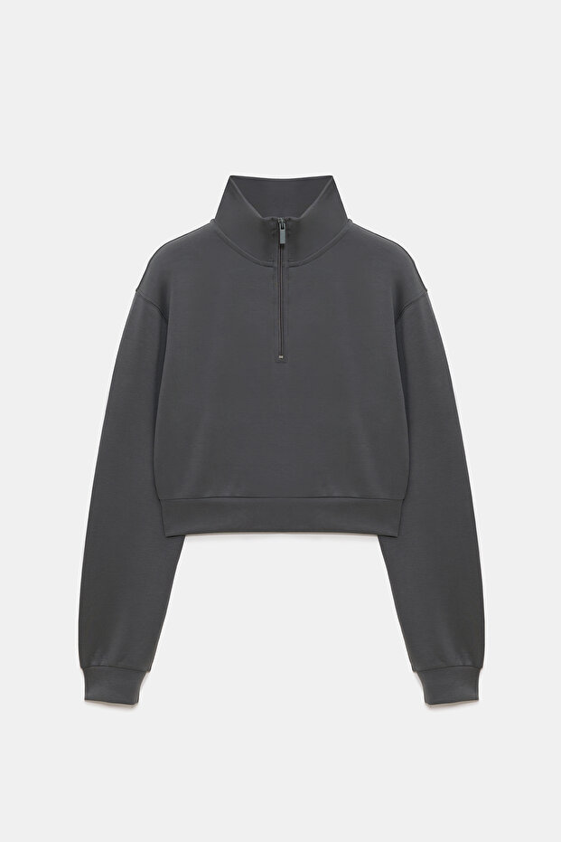 Anthracite Crop Zippered Sweatshirt