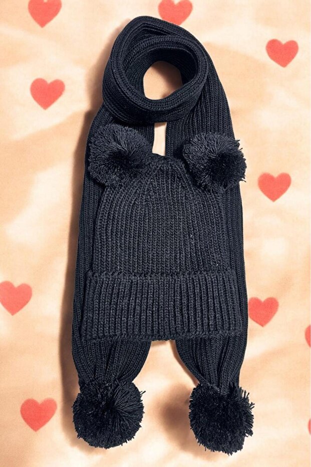 Girls&Boys Thessaloniki Knitted Pompom Scarf Beanie Set 1-5 Years